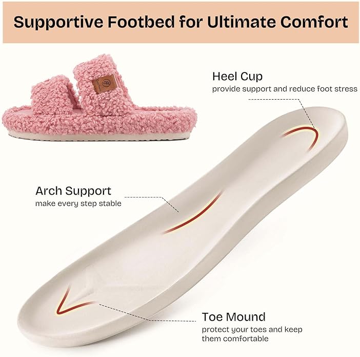 EverFoams Womens Fuzzy Open-toe Slippers Soft Comfy Memory Foam Indoor House Shoes