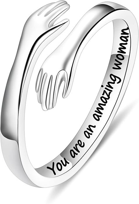 Yesteel Mothers Day Gifts - S925 Sterling Silver Hug Ring for Women Teen Girls, Adjustable Ring Jewelry Mothers Day Birthday Gifts for Daughters Mom Sister Wife Friends Grandma