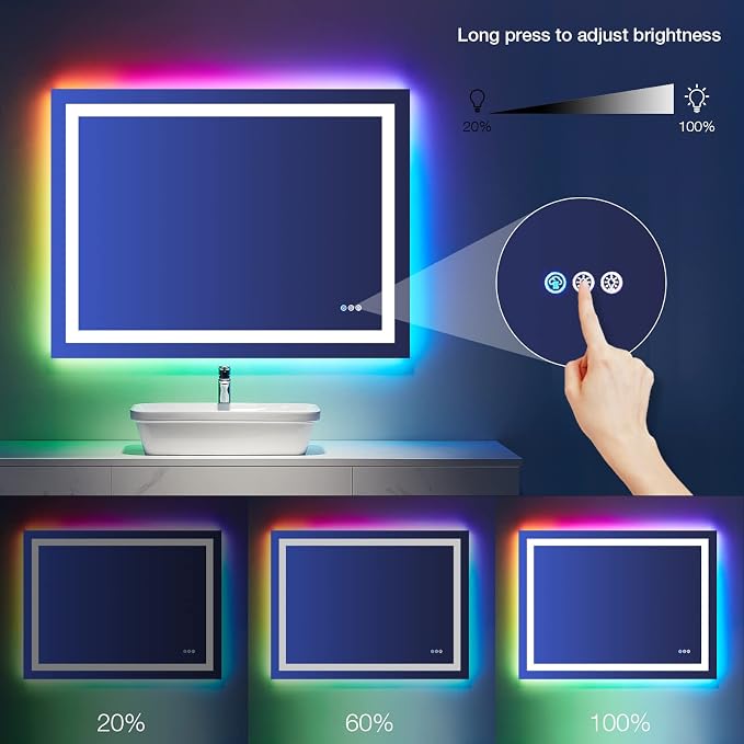 LOAAO 50"X30" LED Bathroom Mirror with Lights, Anti-Fog, Dimmable, RGB Backlit + Front Lighted, Bathroom Vanity Mirror for Wall, Memory Function, Tempered Glass, ETL Listed