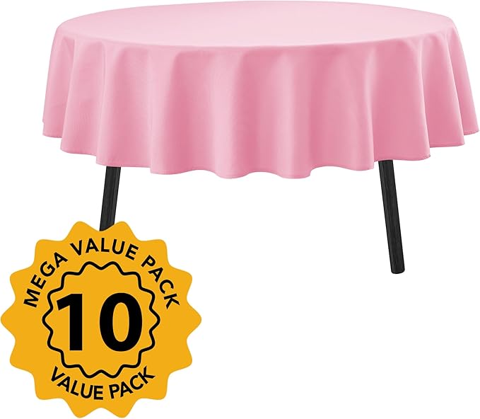 10-Pack Pink Round Tablecloths, 84 Inches, Stain-Resistant Polyester for 3-5 Ft Round Tables - Washable Table Covers for Weddings, Banquets, Birthday Parties, Events