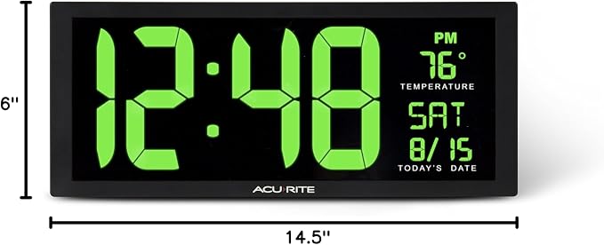 AcuRite Digital Clock, 14.5-Inch / Green