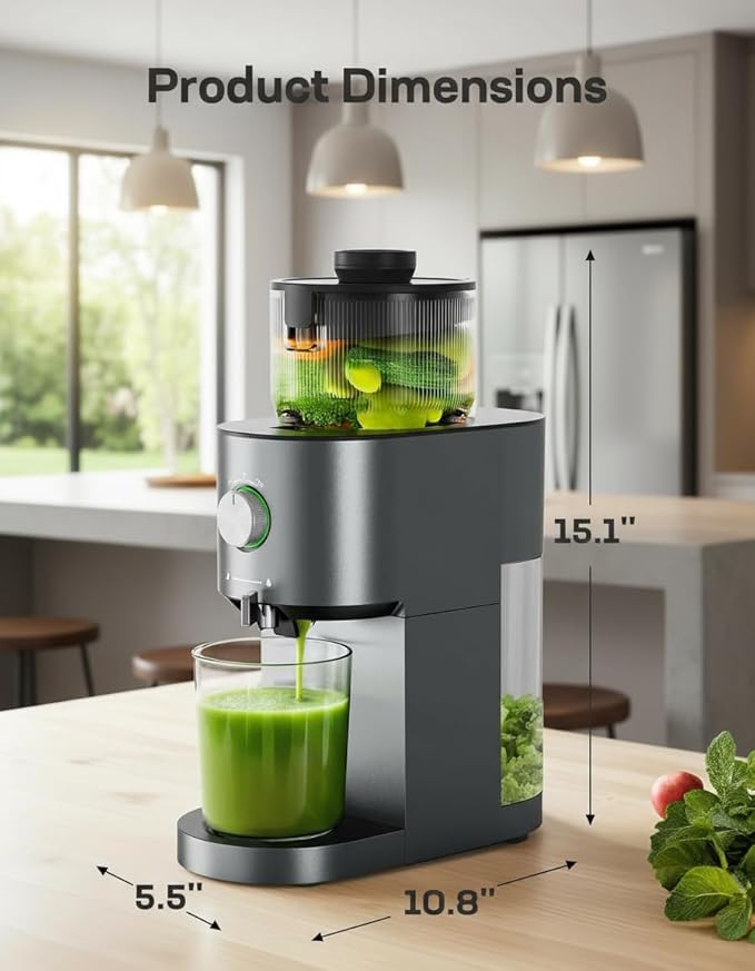 Marsail Slow Masticating Cold Press Juicer Machines, High Juice Yield, Self-Feeding with 5.4” Large Chute for Whole Vegetables & Fruits, Reverse Function
