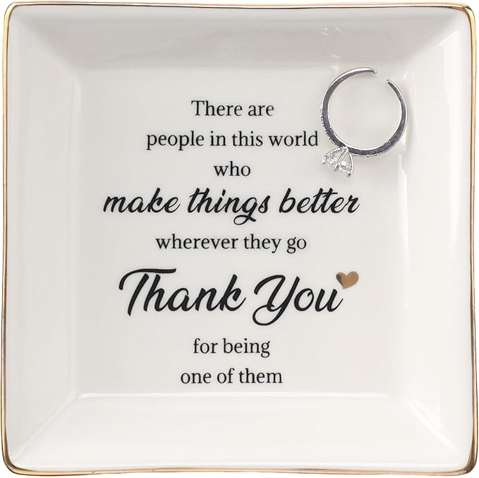 HOME SMILE Mothers Day Thank You Gifts for Teachers Women Mom-Ceramic Ring Jewelry Dish Tray Plate-Birthday Appreciation Inspirational Holiday Gifts for Friends,Stocking suffers for Christmas Women