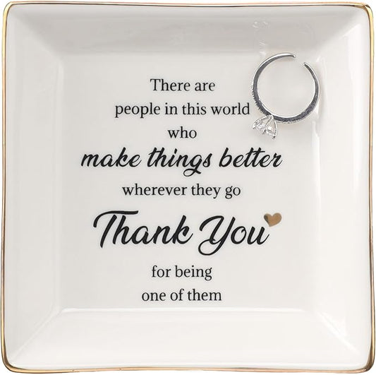 HOME SMILE Mothers Day Thank You Gifts for Teachers Women Mom-Ceramic Ring Jewelry Dish Tray Plate-Birthday Appreciation Inspirational Holiday Gifts for Friends,Stocking suffers for Christmas Women