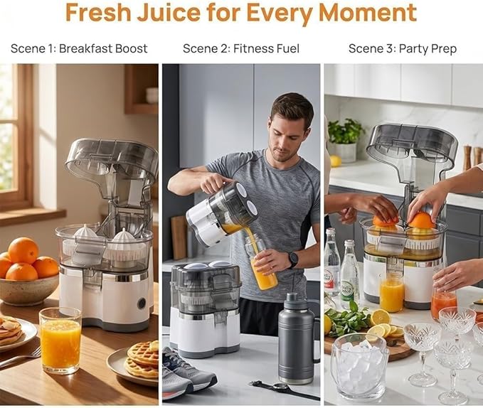 Dual-Head Automatic Citrus Juicer, Electric Citrus Juicer With Built In Cutter, One Touch Orange Lemon Lime Squeezer, 2 Speed Juice Extractor With Cleaning Brush For Home Kitchen (White)