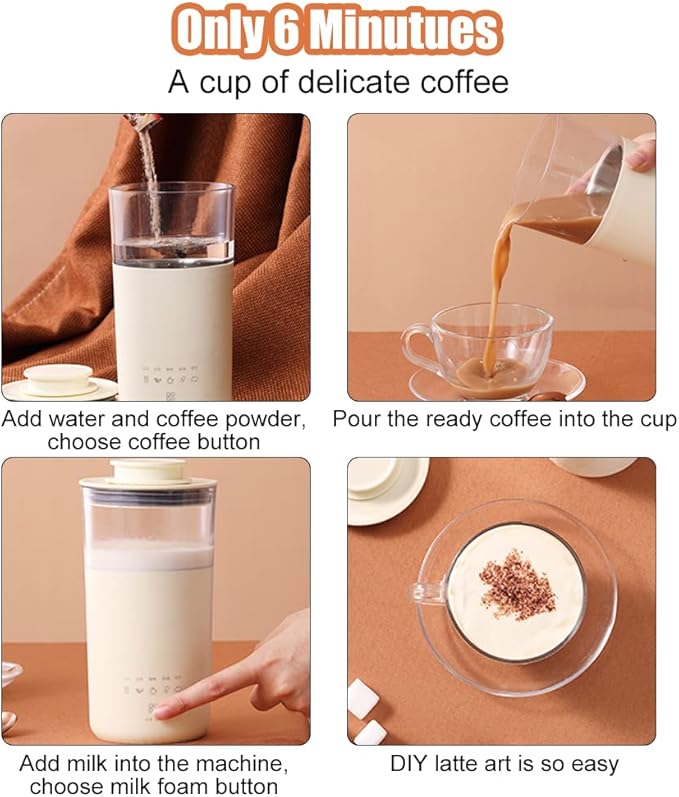 5-In-1 Portable Electric Kettle DIY Differen Drinks, 110V Milk Tea Machine Coffee Maker Auto Stir Milk Foam Maker 350ML Personal Travel Mug, 7Minutes Fast Boiling