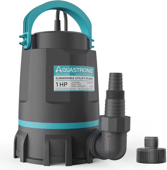 Aquastrong 1HP Submersible Sump Pump 4500 GPH 30ft Lift