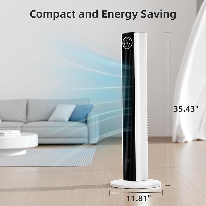 Antarctic Star 37" Black and White Tower Fan for Bedroom, Oscillating Quiet Cooling Fan with 4 Modes & 3 Speeds, 12H Timer, LED Display, Two-Tone Standing Fan for Home Office