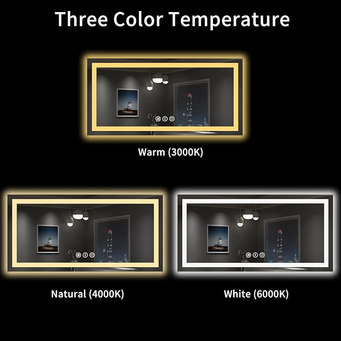 LOAAO 55"X30" LED Bathroom Mirror with Lights, Anti-Fog, Dimmable, Backlit + Front Lit, Lighted Bathroom Vanity Mirror for Wall, Memory Function, Tempered Glass, ETL Listed
