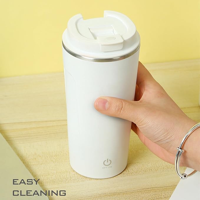 Self Stirring Coffee Mug, Rechargeable Stainless Steel Auto Mixing Cup with Lid, 400ml IP6 Coffee Stirring Cup, Rechargeable Self Mixing Cup for Office Car Home Use, White