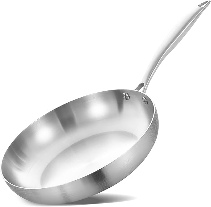 LOLYKITCH 8.5 Inch Tri-Ply Stainless Steel Frying Pan – Professional Skillet Fast & Even Heating, Induction & Oven Safe Cookware for Modern Home Kitchens, Detachable Handle