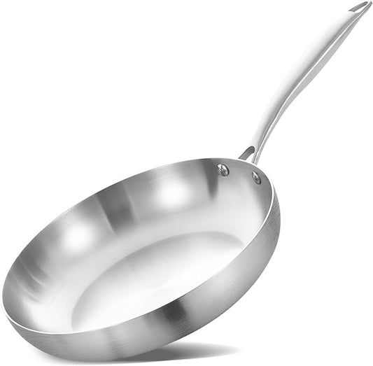 LOLYKITCH 8.5 Inch Tri-Ply Stainless Steel Frying Pan – Professional Skillet Fast & Even Heating, Induction & Oven Safe Cookware for Modern Home Kitchens, Detachable Handle