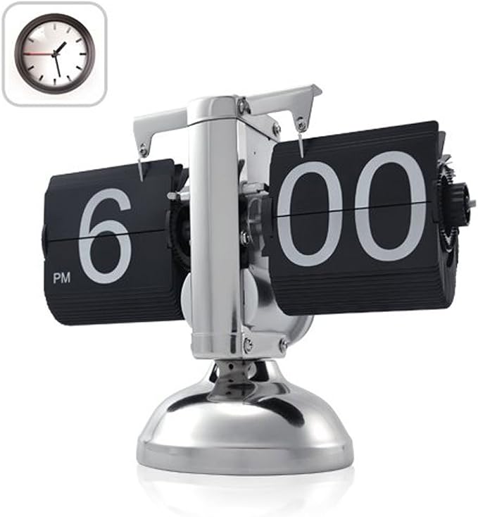 WoneNice Desk Clock, Retro Digital Flip Down Clock - Battery Operated with Internal Gear Mechanism for Office, Bedroom, Kitchen, School, Hotel, and Café Décor - Black
