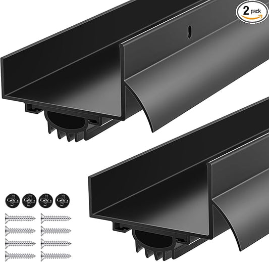 MorningRo 2 Pcs 1-3/4" x 36" U Shaped Aluminum Door Sweep for Bottom of Door with Drip Cap Screw-on Metal Weather Stripping Seal Draft Stopper Threshold for Exterior Front Doors (Black)