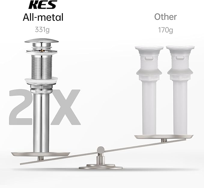 KES Bathroom Sink Drain Without Overflow Vessel Sink Lavatory Vanity Pop Up Drain Stopper Brushed Nickel Finish for 1.6"-1.9" Sink Hole, Brass and Stainless Steel, S2008D-BN