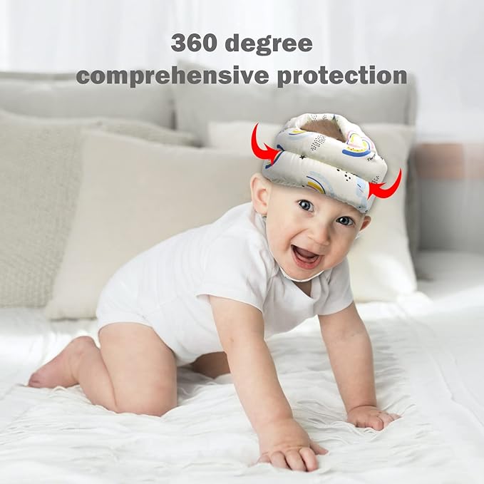 Baby Head Protector Baby Helmet for Crawling Walking, No Bumps Safety Head Adjustable Protective Cap for Walking, Playing (Rainbow)