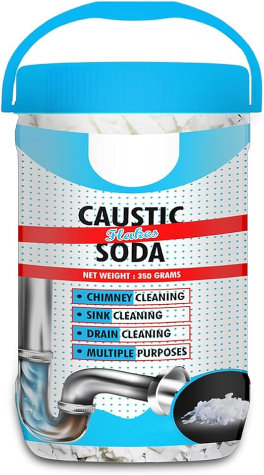 12.34oz Caustic Soda – Fast-Acting, Non-Toxic & Odorless Formula to Clear Blockages Instantly – Unblock Clogged Sinks & Pipes with Chimney & Drain Cleaner Flakes – 350 Grams