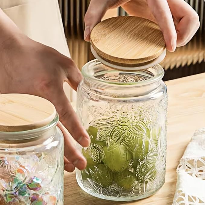 ANSQU Vintage Glass Jar with Lid, 23.7oz Airtight Glass Food Storage Container for Kitchen Counter, Pantry, Decorative Jar for Coffee, Tea, Sugar, Gratitude Jar for Mother' Day