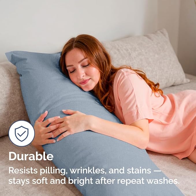 Body Pillowcases Set of 2-20x54 Long Body Pillow Case - Soft Body Pillow Cover for Sleeping & Side Sleepers - Comfy, Wrinkle & Fade Free - Machine Washable w/Envelope Enclosure Heathered Blue