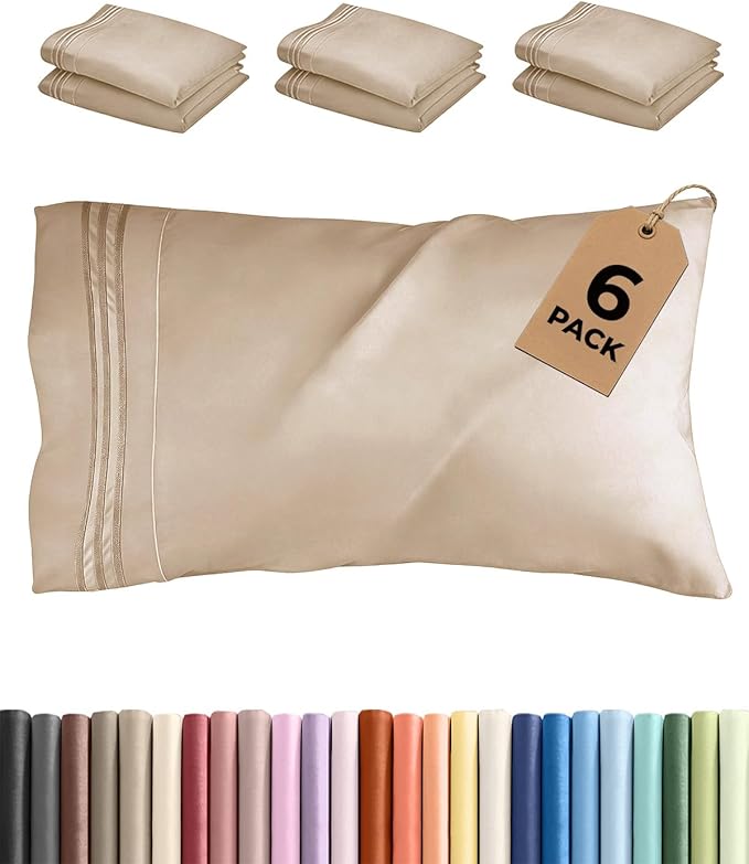 Queen Pillow Cases Set of 6 - Ultra Soft Hotel Quality Pillowcase Covers - Comfy & Wrinkle Free - Shrink, Stain and Fade Resistant - Easy-Care, Machine Washable Pillow Protectors - 6 Pcs Set - Cream