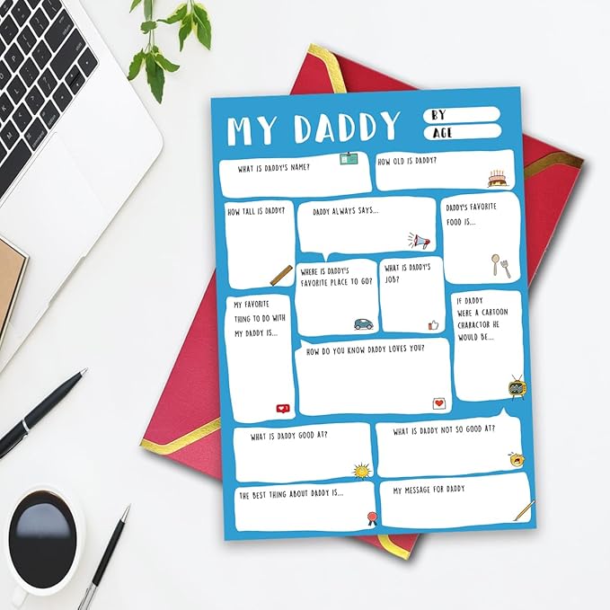 Ziwenhu Daddy Fathers Day Card,Funny Fathers Day Gift,Dad Gift from son daughter,Fathers Day Gift Ideas,Fill in the blanks keepsake Card……
