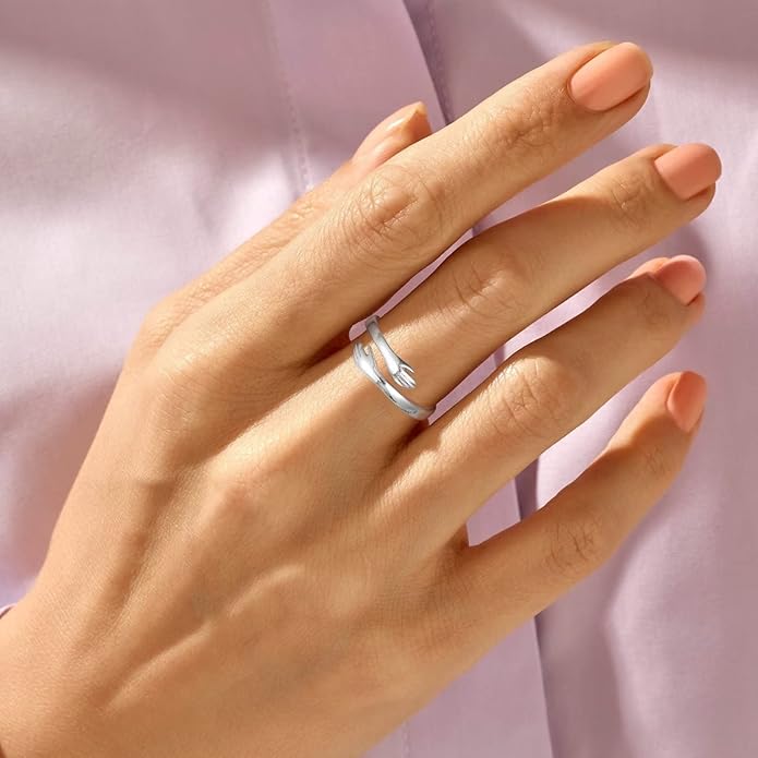 Yesteel Mothers Day Gifts - S925 Sterling Silver Hug Ring for Women Teen Girls, Adjustable Ring Jewelry Mothers Day Birthday Gifts for Daughters Mom Sister Wife Friends Grandma