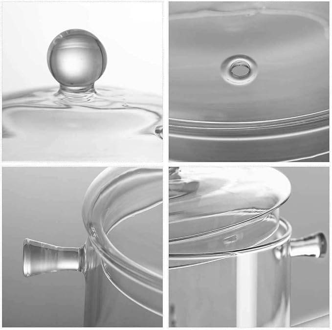 Glass Saucepan - 2.3L/78OZ Glass Saucepan Heat-Resistant Borosilicate Glass Handmade Cookware Set stovetop Pot - Safe for Pasta Noodle, Soup, Milk, Tea,salad (2.3L/78OZ)