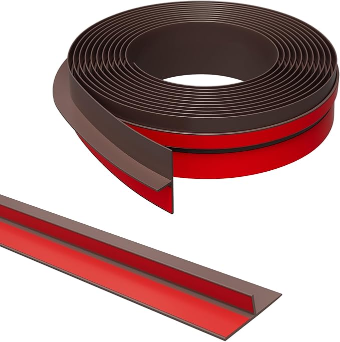 Elvone T-Shaped Door Draft Stopper, 1.97 in x 40 Ft Silicone Seal Strip for Windows Gaps, Weather Stripping Seal Strip Shower Sweep, Brown
