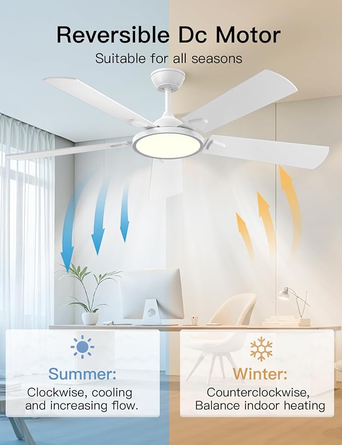 OJX Ceiling Fans with Lights, 52 inch Ceiling fan with Light and Remote/APP Control, 3CCT, Quiet DC Reversible, Dimmable, Modern Black Ceiling Fa for Bedroom, Living Room, Kitchen, Indoor/Outdoor Use