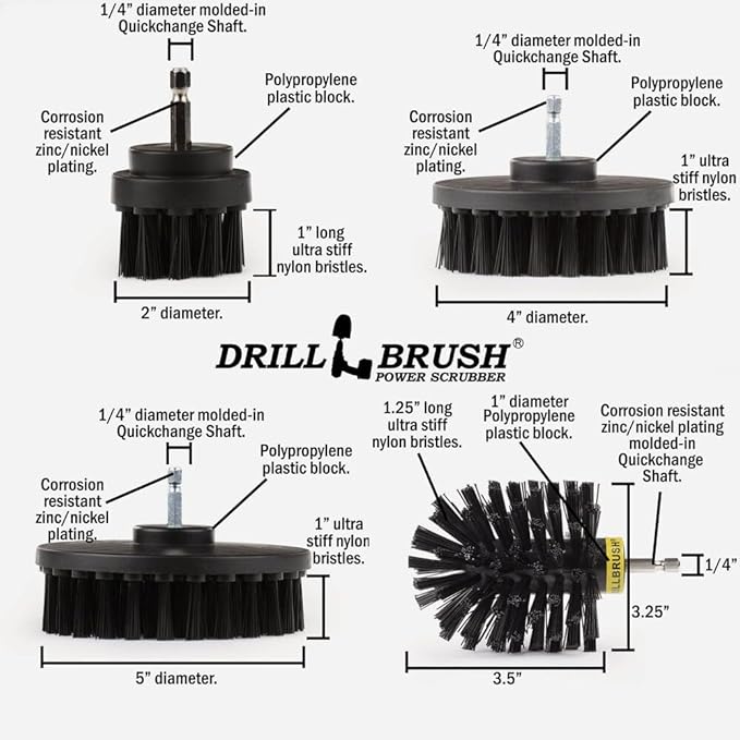 Drillbrush BBQ Grill Cleaning Kit - Safe Nylon Grill Brush | Drill Brush Set - Ultra Stiff Power Scrubber Attachments for Loose Paint, De-Scaling Rust and Graffiti Removal on Stone, Brick and Masonry