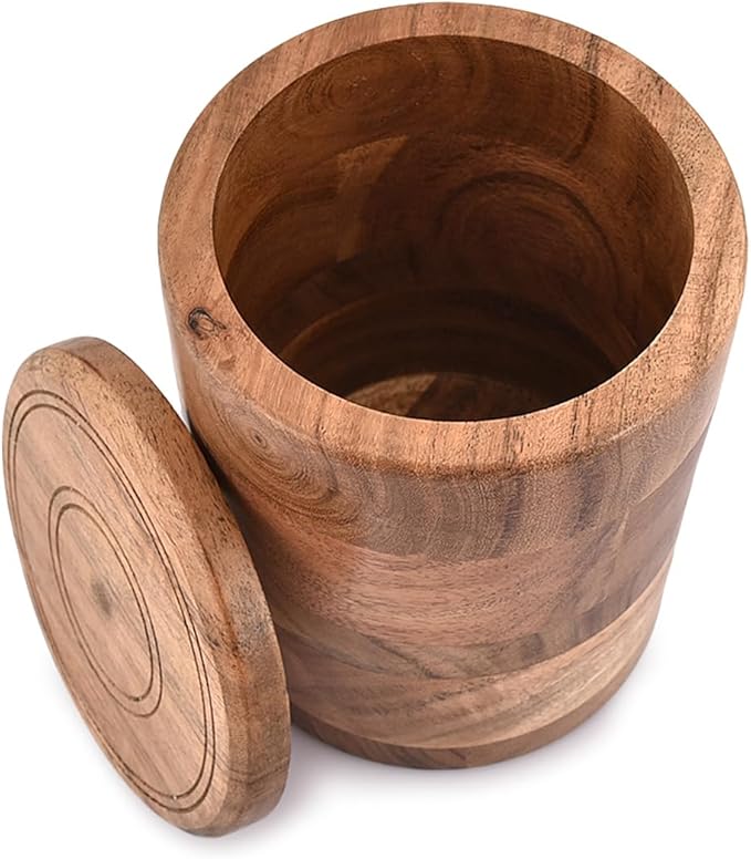 NIRMAN Acacia Wood round wooden storage jar with Lid for Keeping Cookies, Coffee, Flour, Sugar, Rice & Other Dry Foods (4.5" x 4.5" x 6")