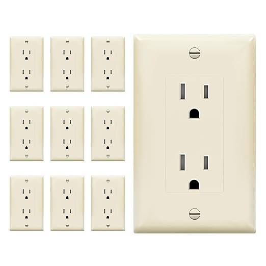 ENERLITES 10 Pack Light Almond Decorator Receptacle with Wall Plate, Standard Electrical Wall Outlet, 15A 125V, Self-Grounding, 2-Pole, 3-Wire, 5-15R, UL Listed, Tamper Resistant
