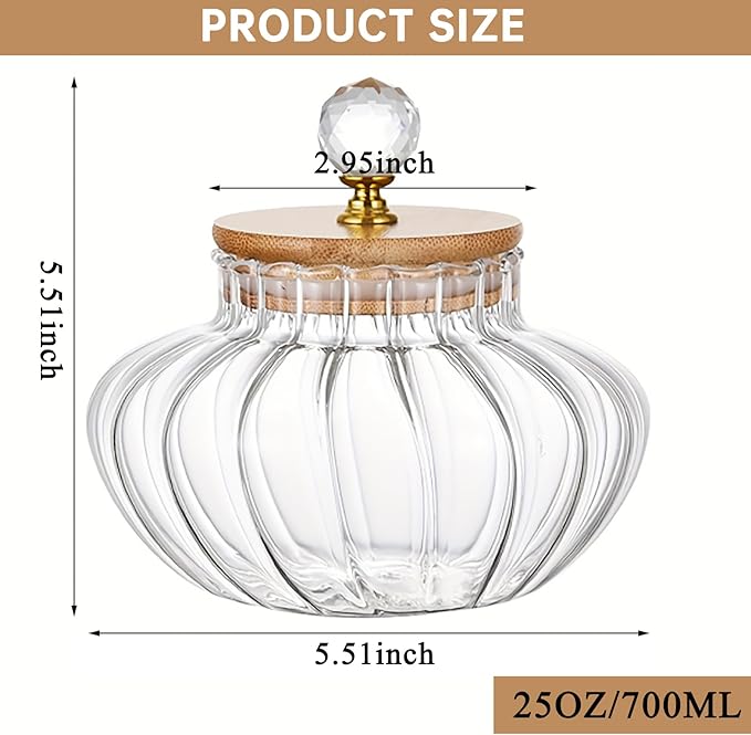 25 OZ Glass Cookie Jars with Lids Decorative Coffee Candy Canisters Halloween Pumpkin Shaped Food Storage Jar with Bamboo Lids Kitchen Jars for Nuts Spice Beans Tea Snack
