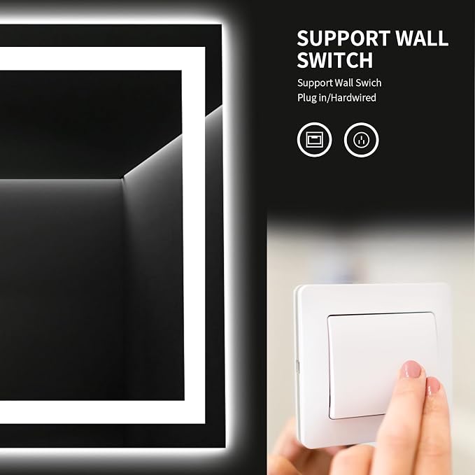 LOAAO 60"X36" LED Bathroom Mirror with Lights, Anti-Fog, Dimmable, Backlit + Front Lit, Lighted Bathroom Vanity Mirror for Wall, Memory Function, Tempered Glass, ETL Listed