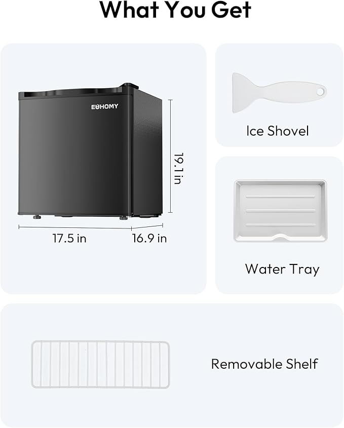 EUHOMY 1.7 Cu.Ft Mini Fridge, Reversible Single Door Compact Refrigerator, Adjustable Thermostat, Energy Saving, Mini Fridge for Bedroom, Office, Dorm, Black