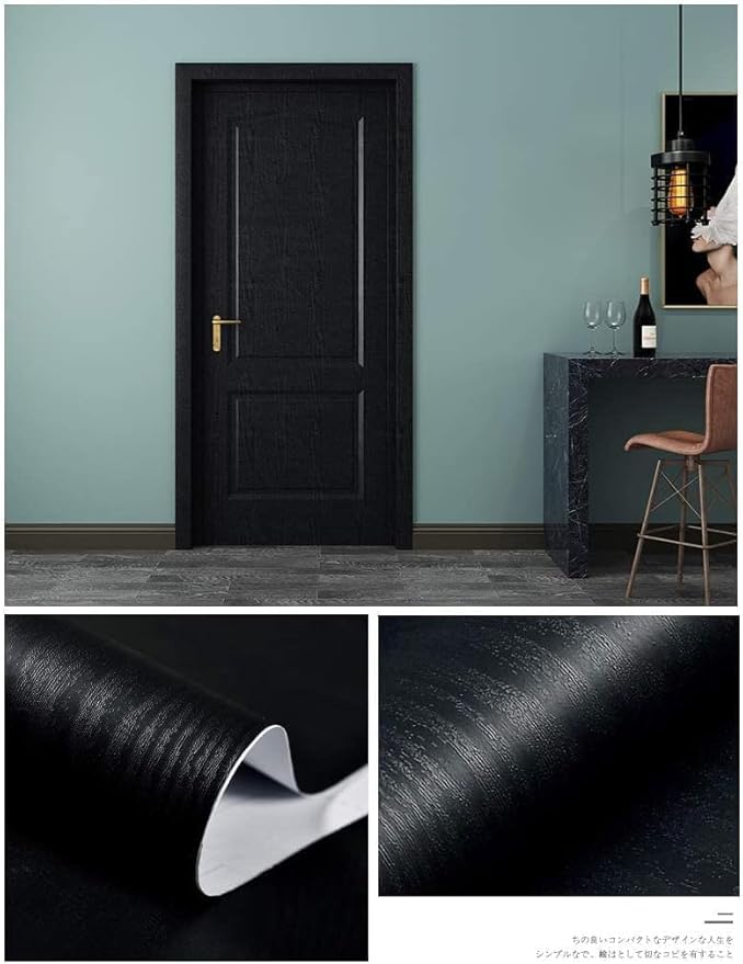 Black Wallpaper - Wood Peel and Stick Wallpaper – Black Wood Self-Adhesive & Removable Wall paper for Countertop Furniture Kitchen Wall, Countertop Contact Paper, Easy to Clean, 24''×393'' Vinyl
