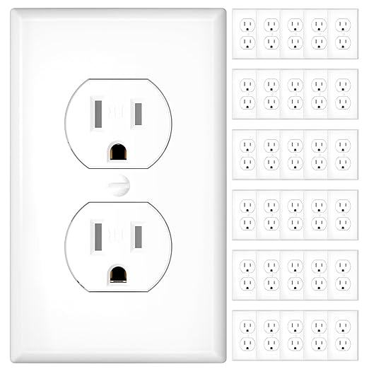 Amico 30 Pack 15 Amp Duplex Outlets with Wall Plates Bundle, UL Listed, Heavy-Duty 2-Pole 3-Wire Tamper Resistant Electrical Outlets Receptacles, Self-Grounding, Suitable for Home and Business, White