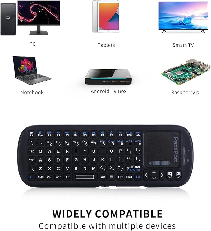 iPazzPort 2.4G Mini Wireless Keyboard with Touchpad Mouse Combo, Lightweight Portable Keyboard Controller, Compatible with Android TV Box/PC/Tablets/PS4/Raspberry Pi 3/HTPC KP-810-19S