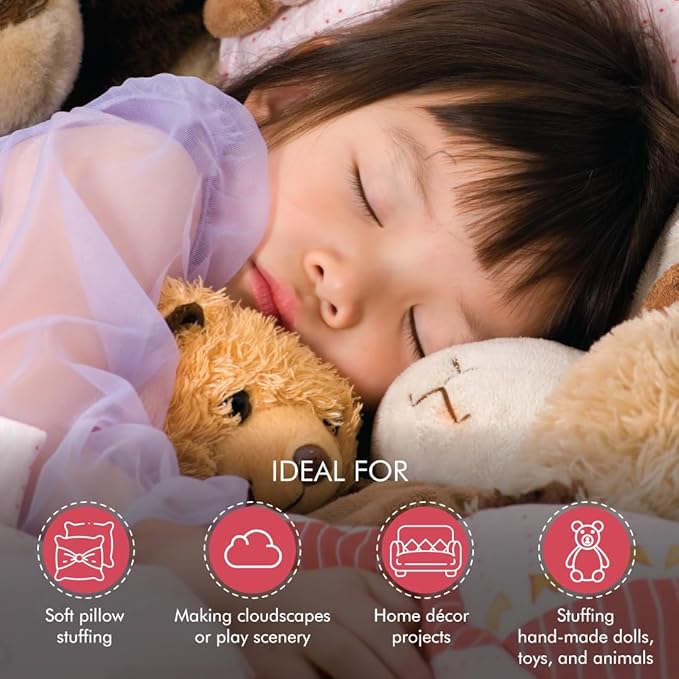 Fairfield The Original Poly-Fil, Premium Polyester Fiber Fill, Soft Pillow Stuffing, Stuffing for Stuffed Animals, Toys, Cloud Decorations, and More, Machine-Washable Poly-Fil Fiber Fill, 12 oz. Bag