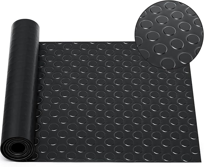 Breling 16 in x 10 ft Rubber Flooring Rolls Mats, Heavy Duty Diamond Plate Coin Plate Garage Floor Mat, PVC Water/Stain Outside Resistant Parking Rv Trailer Flooring