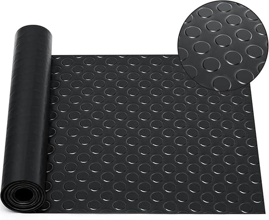 Breling 16 in x 10 ft Rubber Flooring Rolls Mats, Heavy Duty Diamond Plate Coin Plate Garage Floor Mat, PVC Water/Stain Outside Resistant Parking Rv Trailer Flooring