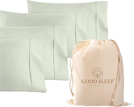 1000 TC Sage King Pillowcases Set of 4 100% Egyptian Cotton Pillow Cases with Long Staple Cotton & Sateen Weave, Silky Soft Hotel - Like Bed Pillow Covers for Comfy Sleeping, Snug Fit