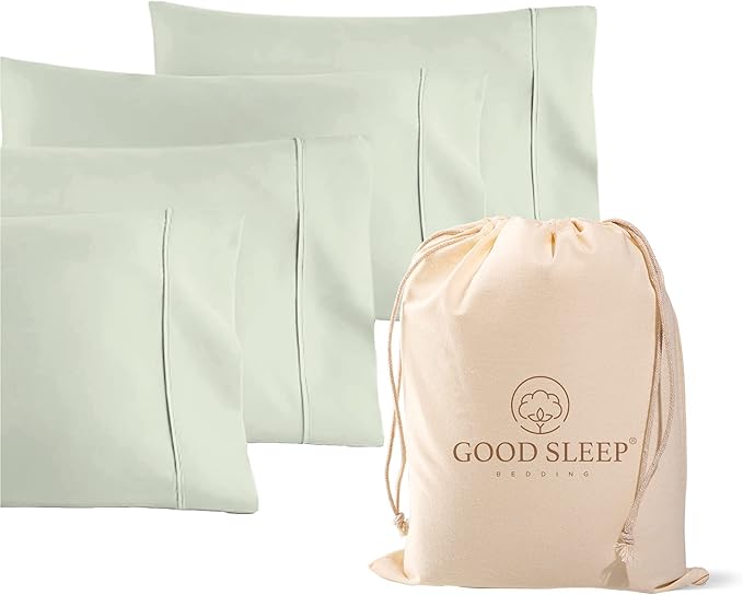1000 TC Sage Standard Pillowcases Set of 4 100% Egyptian Cotton Pillow Cases with Long Staple Cotton & Sateen Weave, Silky Soft Hotel - Like Bed Pillow Covers for Comfy Sleeping, Snug Fit