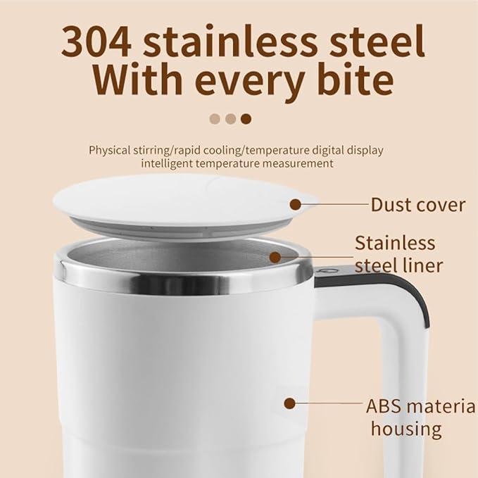 2026 Upgraded Electric Coffee Mug, 14oz Electric High Speed Self Stirring Insulated Coffee Mug with a Built-in LCD Thermometer & Lid, for Brewing Coffee, Milk, Cocoa and Other Beverages (Black)