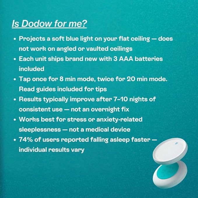 Dodow Sleep Aid Device — Fall Asleep Faster with Guided Breathing Light and Nightly Practice | Guides Included in Package | 8 & 20 Min Modes