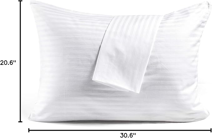FAUNNA 600TC 100% Cotton Pillow Protectors, Queen Size (20x30), 2 Pack, Oeko-TEX Certified, Hotel Grade Pillow Cover with Silent Zipper, Zip Up Pillow Cases, White