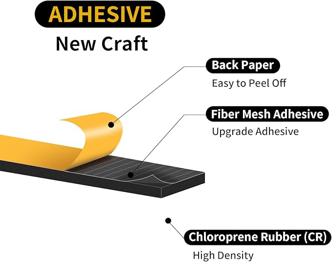 Weather Stripping Door Seal,Weather Stripping,Soundproof,Cold Insulation,High Density CR Foam Insulation Tape for Door, Front Door Frame, Windows,Sliding Door (Black, 4 in x 1/4 in x 10Ft)