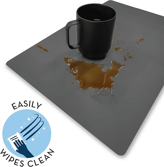 S&T INC. Coffee Mat, Silicone Bar Mat for Coffee Maker and Espresso Machine, 12 Inches x 18 Inches, Silicone Grey, 1 Pack