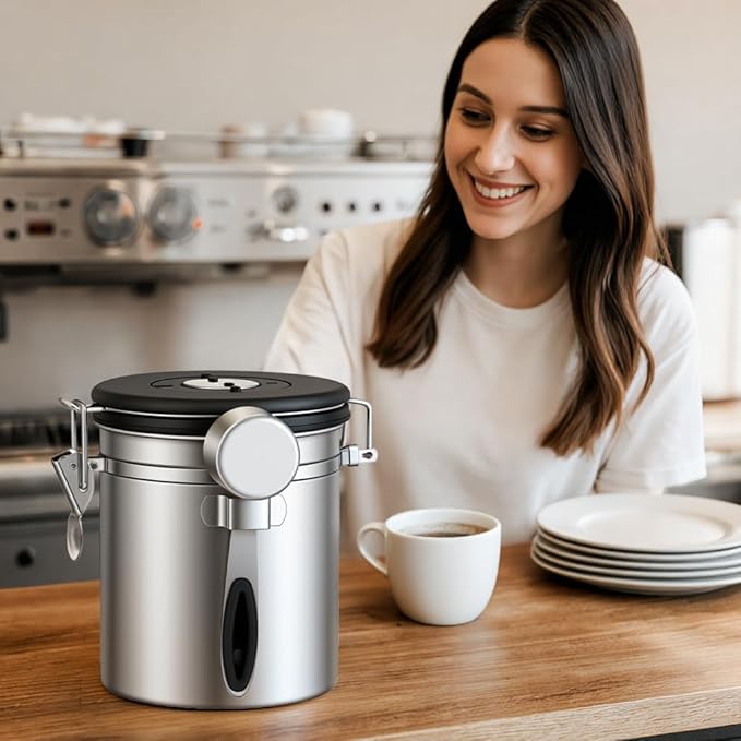 ShanSon Coffee Canister Airtight Coffee Container Stainless Steel Coffee Bean Storage Container with Scoop Coffee Canister for Beans Grounds Sugar Flour Tea Cereal,22OZ,Silver