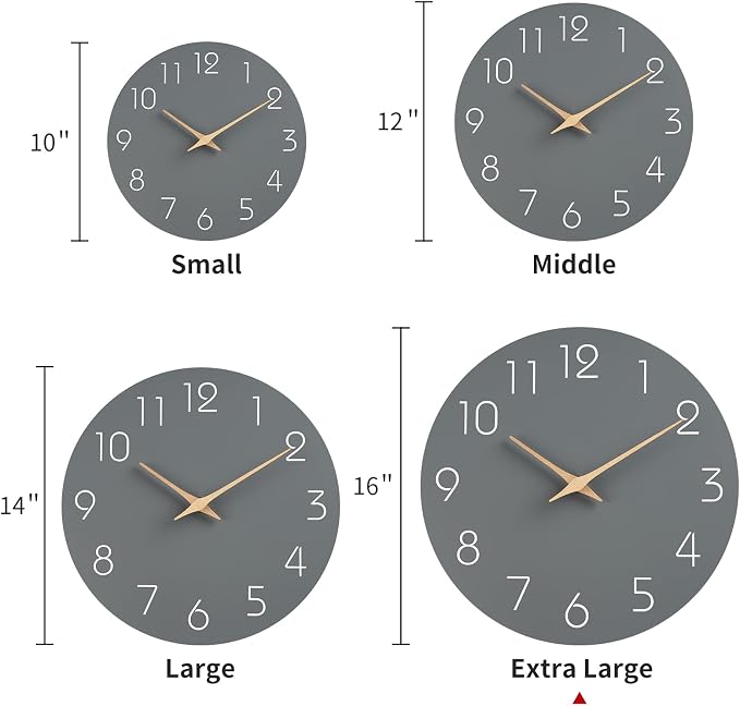 Mosewa Large Wall Clock 16 Inch Gray Modern Silent Non Ticking Battery Operated Decorative for Bedroom Bathroom Living Room Kitchen Home Office Hotel